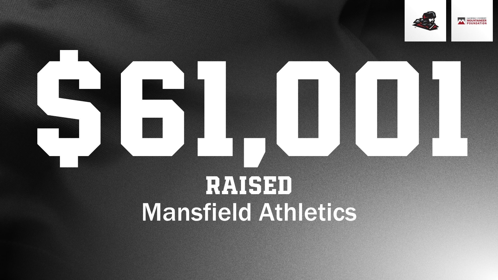 white text on a black background saying $61,001 raised for Mansfield Athletics