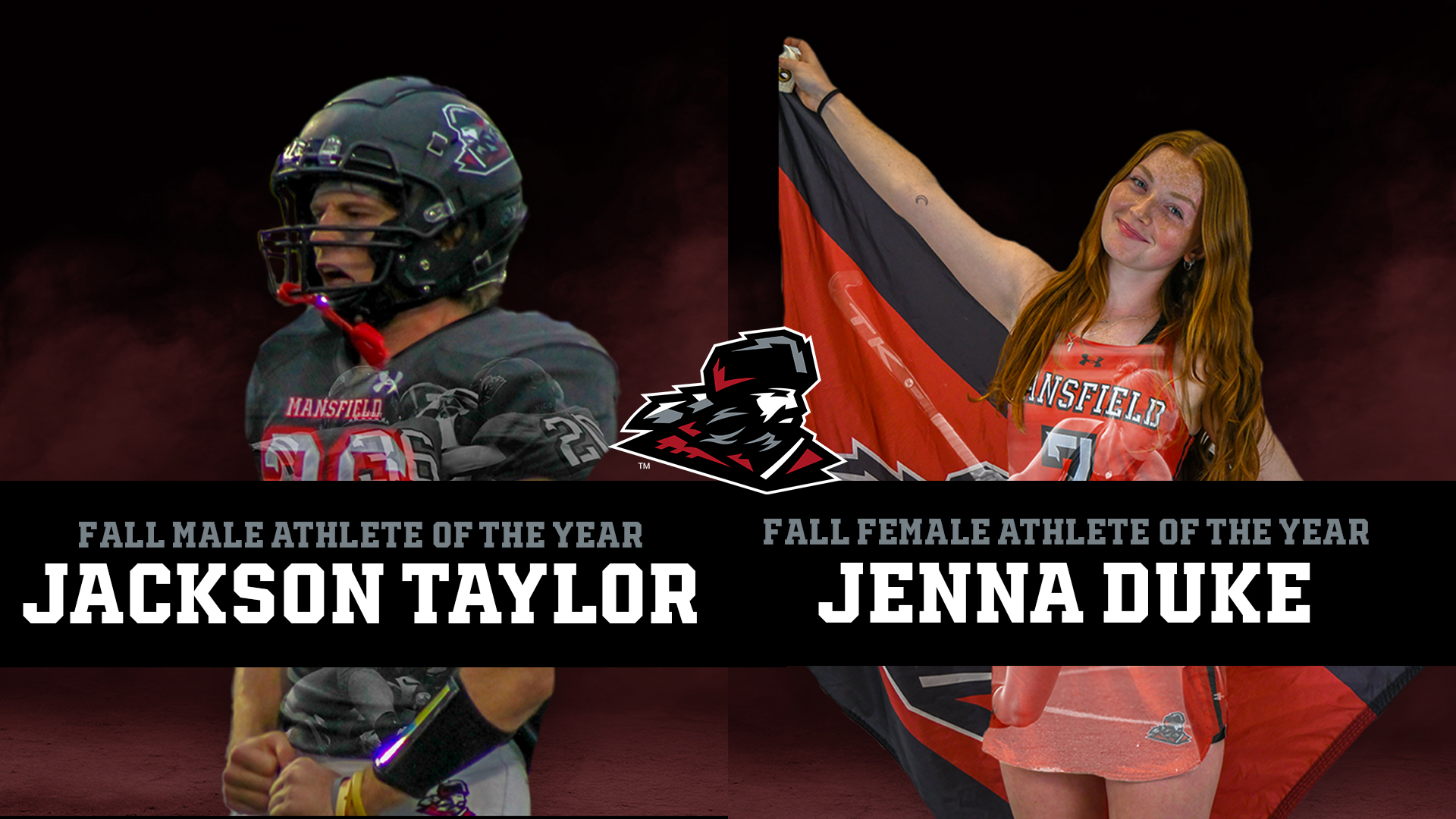 Graphic of Jackson Taylor and Jenna Duke Named as Athletes of the Year for fall 25