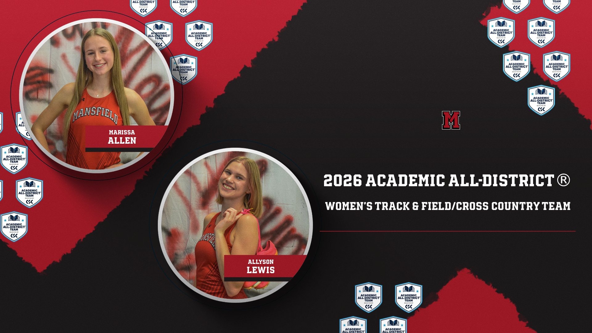 Graphic showing Marissa Allen and Allyson Lewis named to the 2026 College Sports Communicators (CSC) Academic All-District Women's Track & Field/Cross Country Team