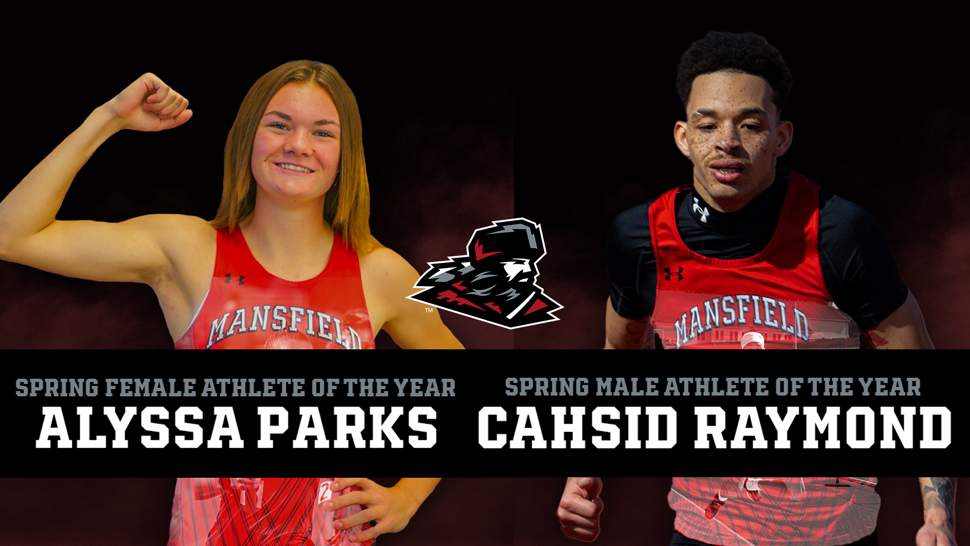 Graphic of Alyssa Parks and Cahsid Raymond honored as athletes of the year for spring 2026