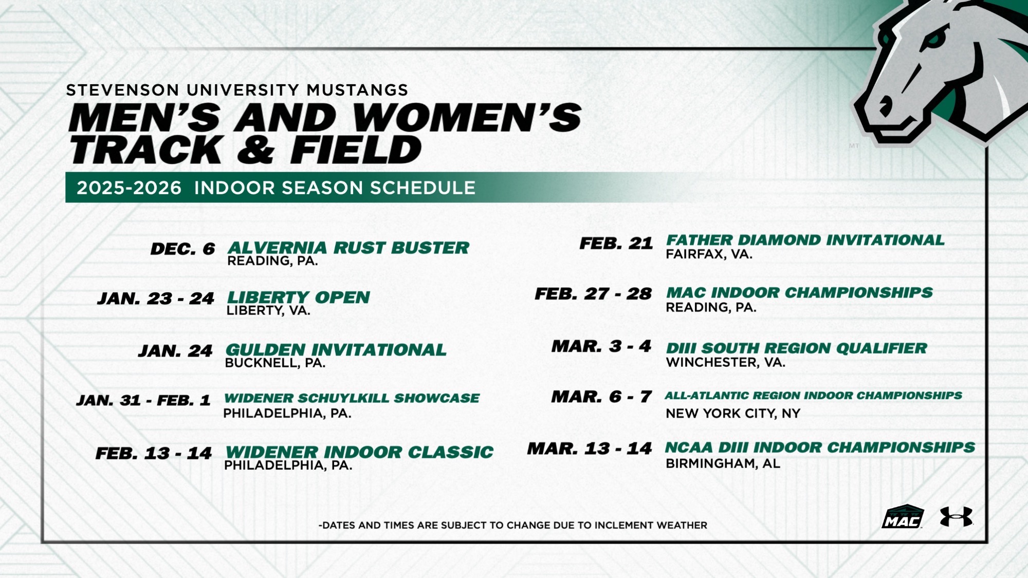 Indoor Men's & Women's Track Schedule