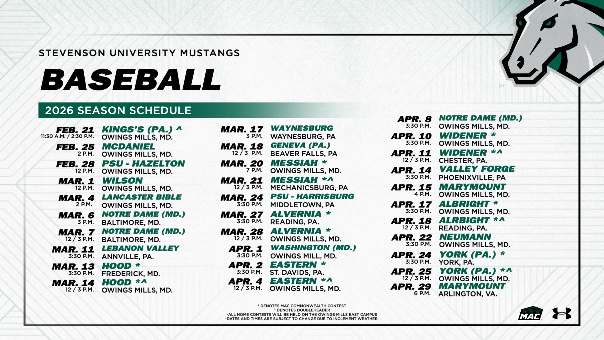 Baseball Schedule 2026
