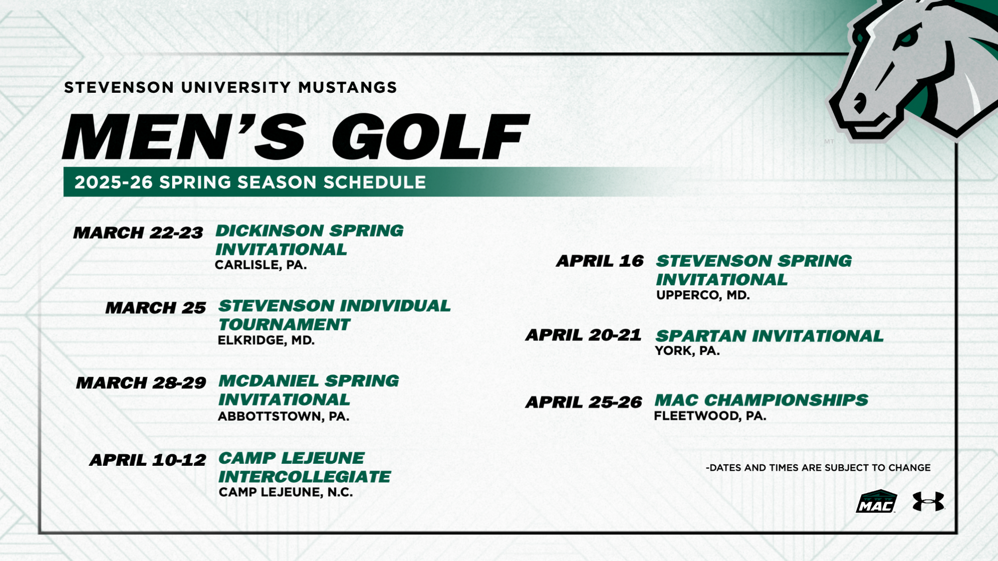 MGOLF SPRING SCHEDULE