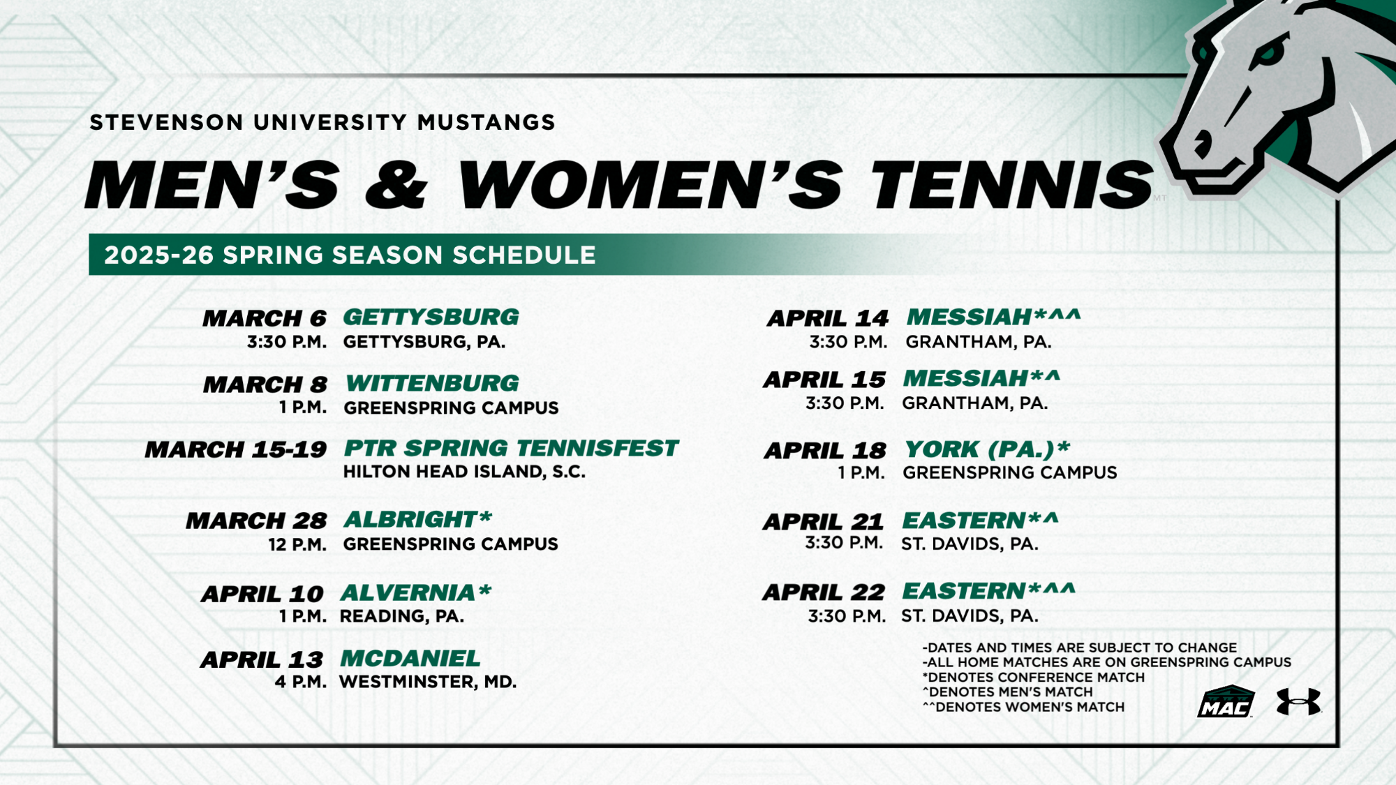 M&W Tennis 2026 Spring Schedule 
