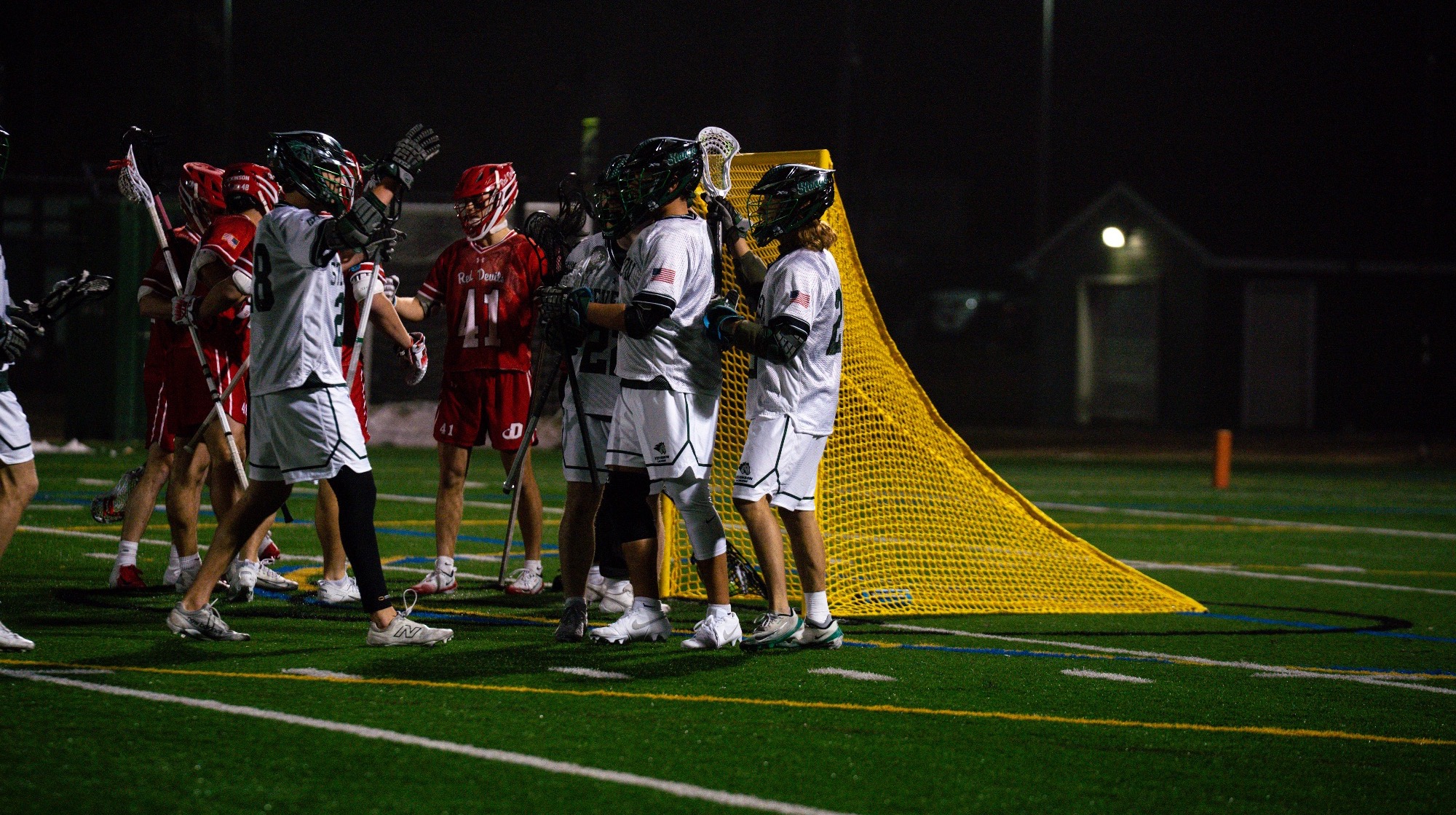 Stevenson Men's Lacrosse post goal celebration 