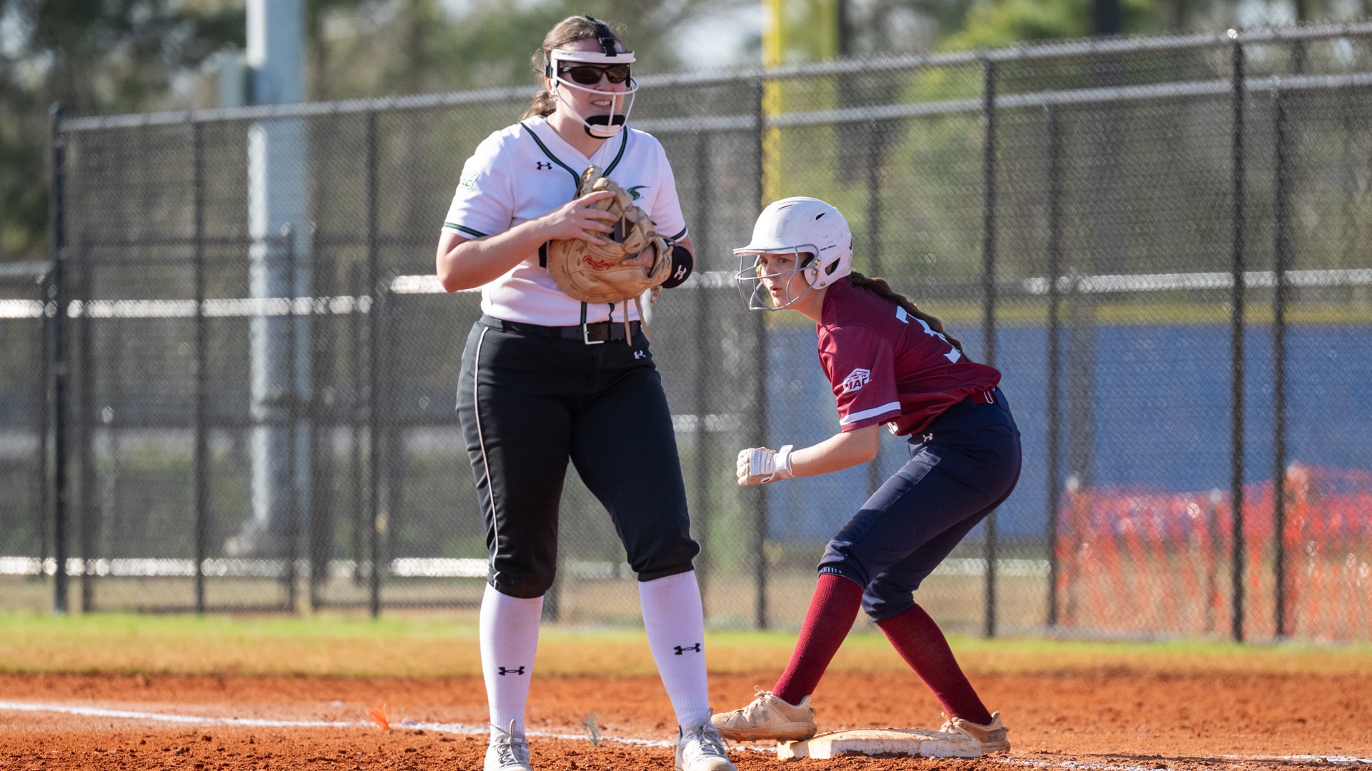 Sierra Williams getting ready for the play to go live at first base