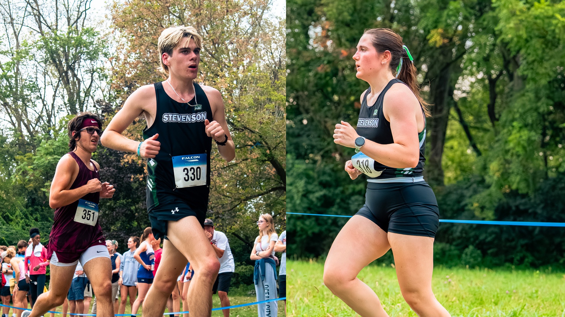 A graphic depicting two runners facing towards each other