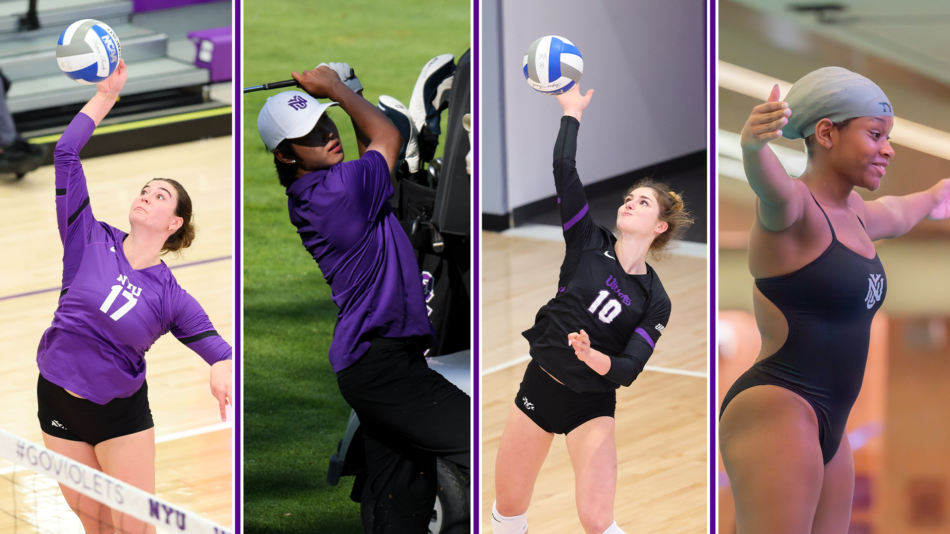 A graphic combining photos of Tatum Chase, Bo Dong, Sienna Morales, and Maya Williams after all four were recognized with weekly conference honors
