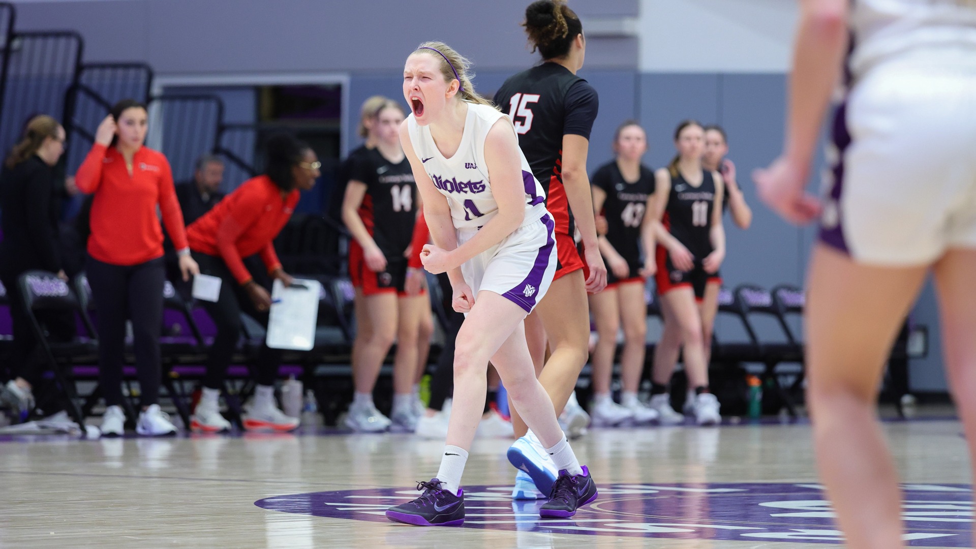 Caroline Peper celebrates against Carnegie Mellon