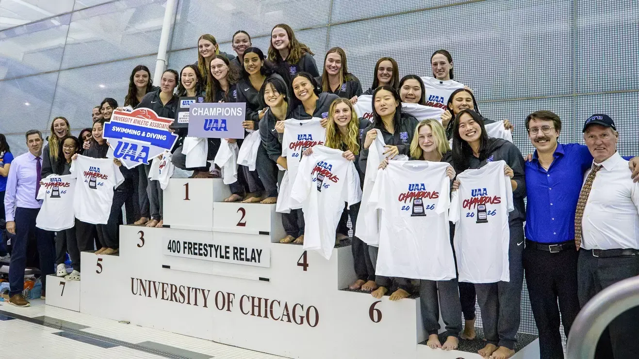 Women's swimming and diving celebrates team's first UAA Championship