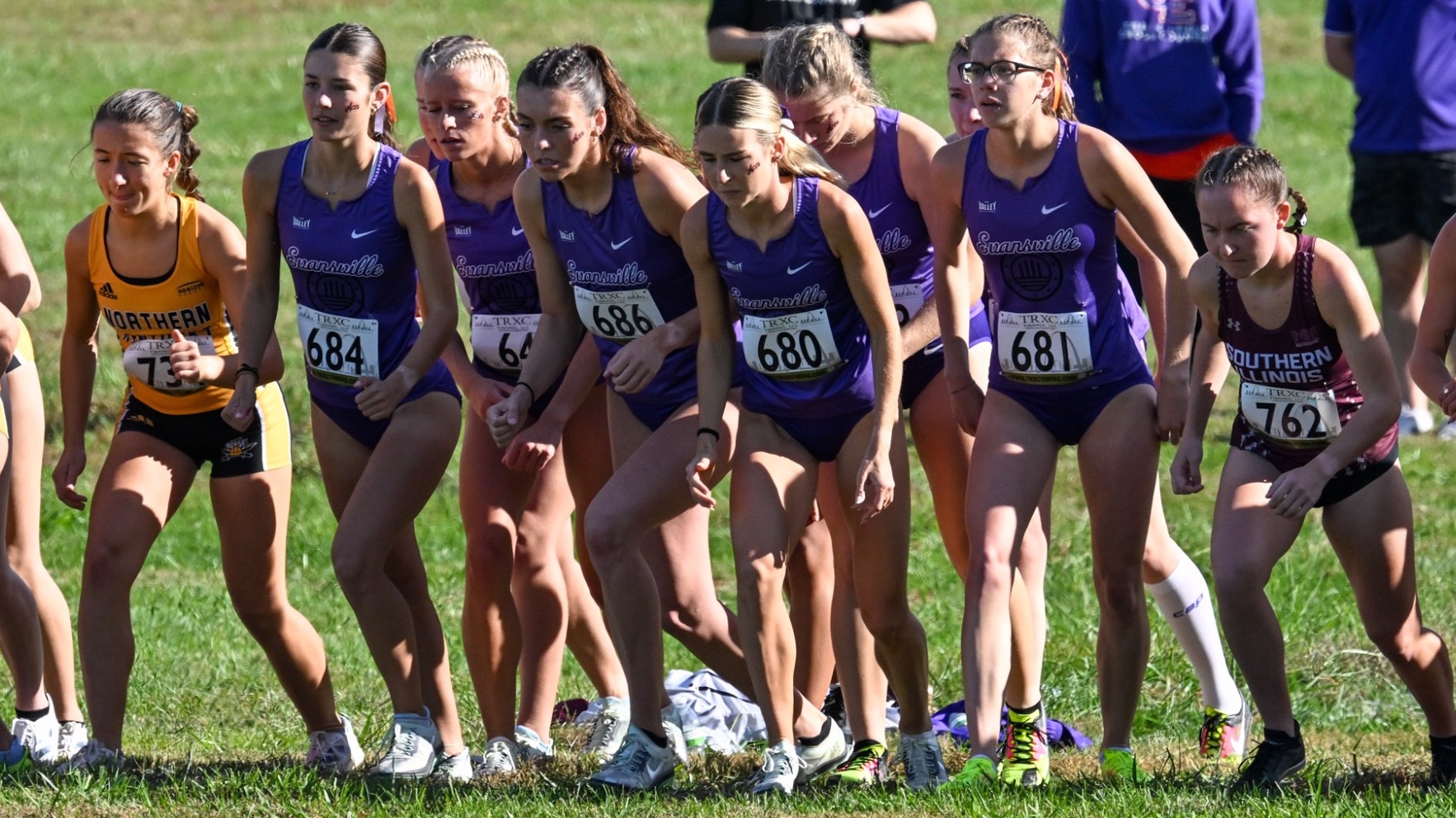 Women's XC start line Angel Mounds Invitational