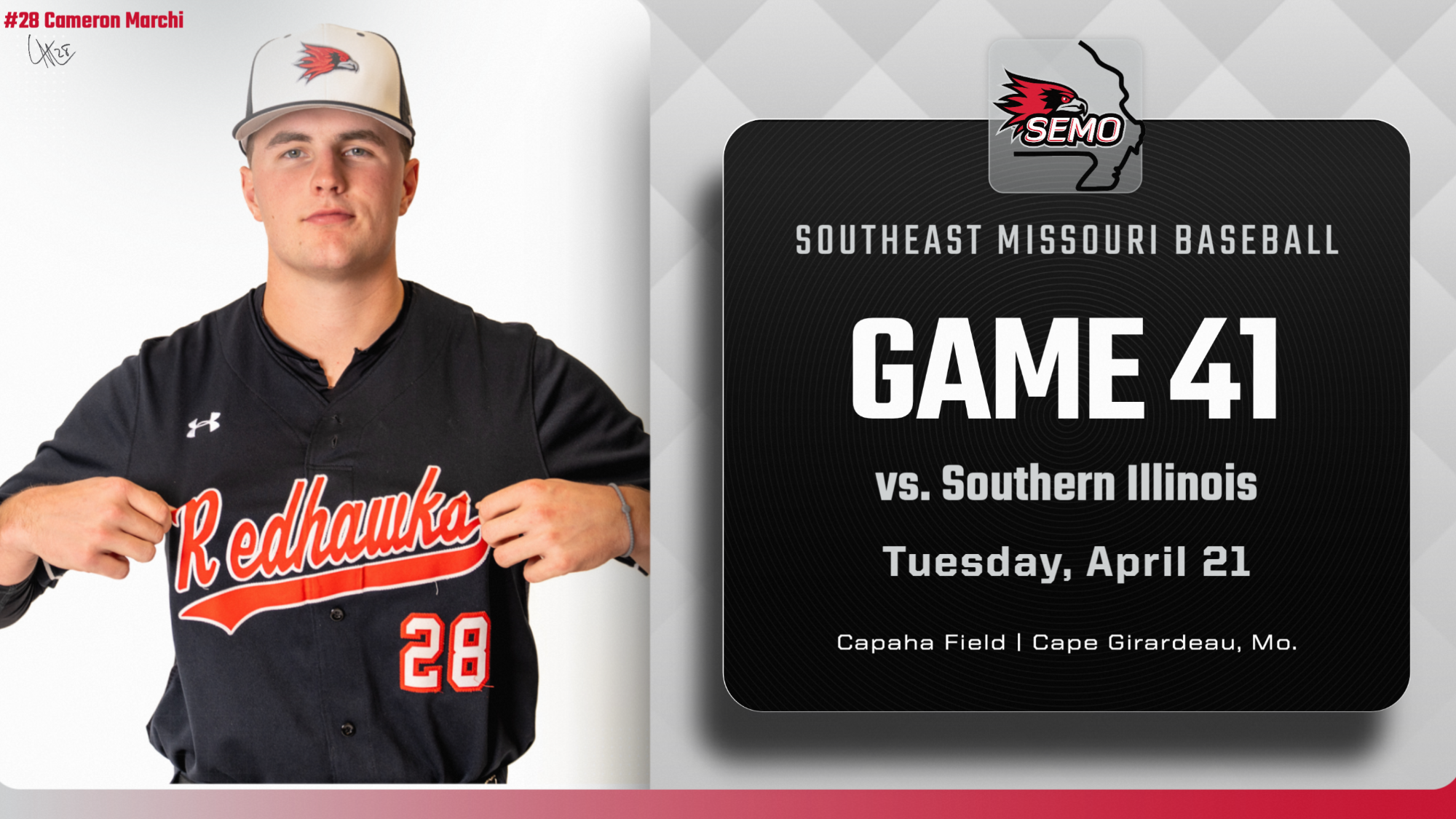 Baseball vs. SIU Preview Photo, Cameron Marchi is the featured player