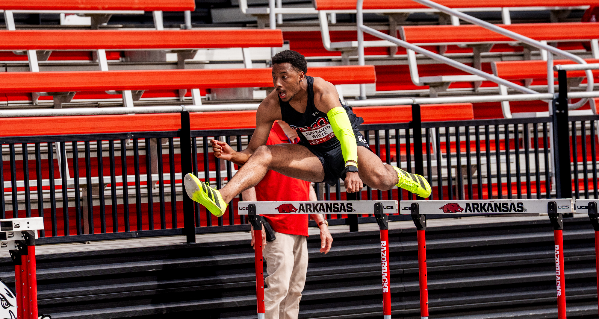Jon'David White competes in the 110m hurdles