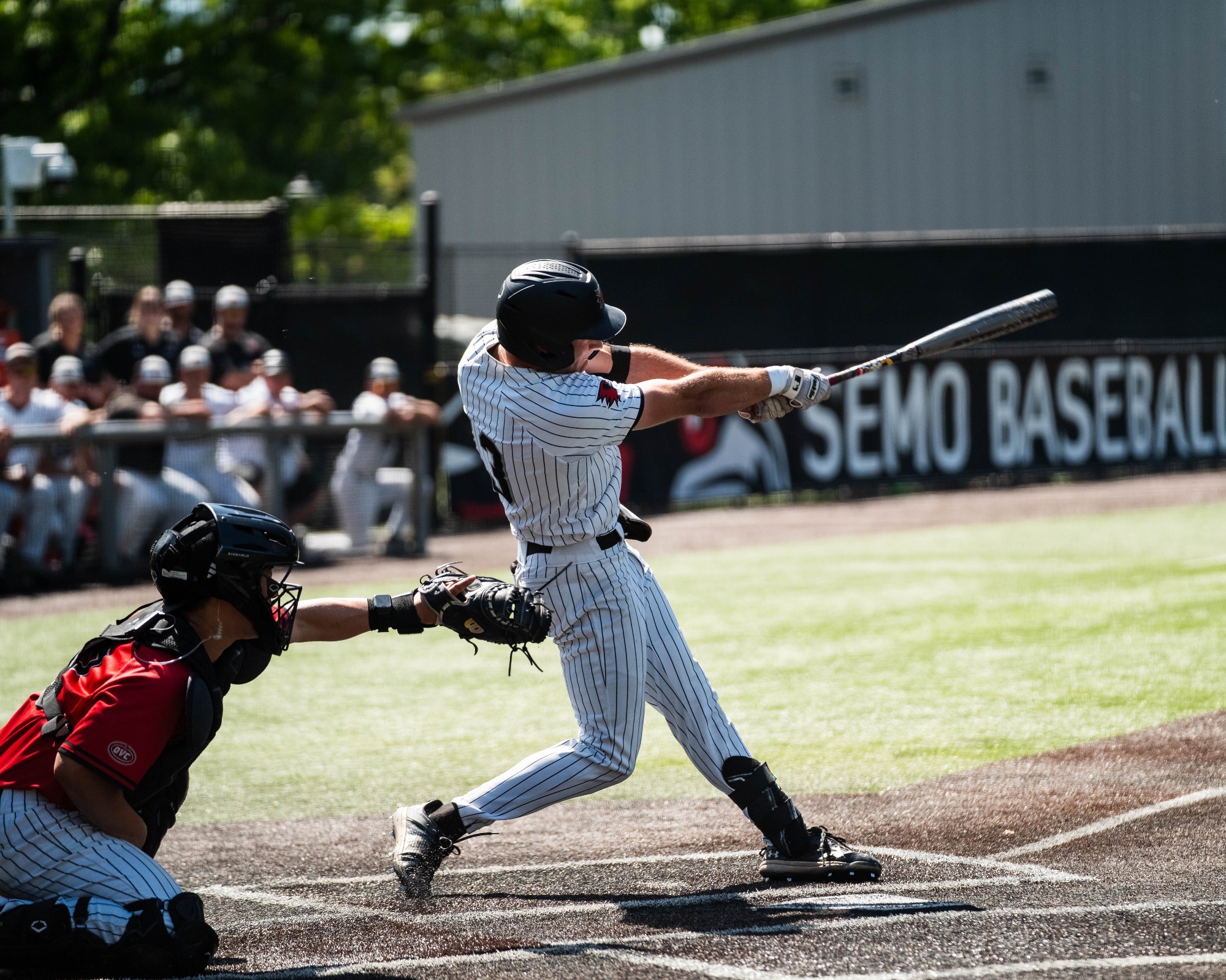 Caleb Klein swings at a pitch in game two versus SIUE