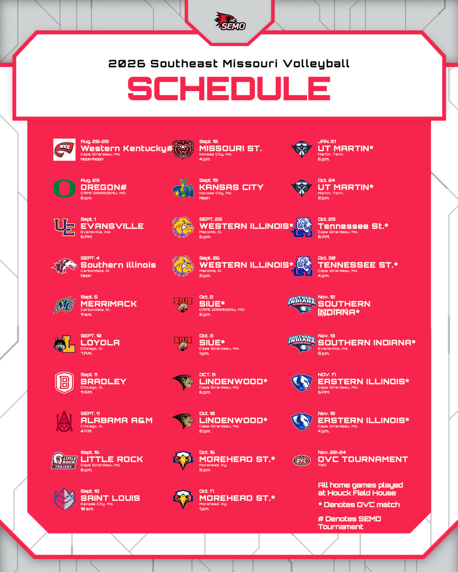 SEMo VB schedule