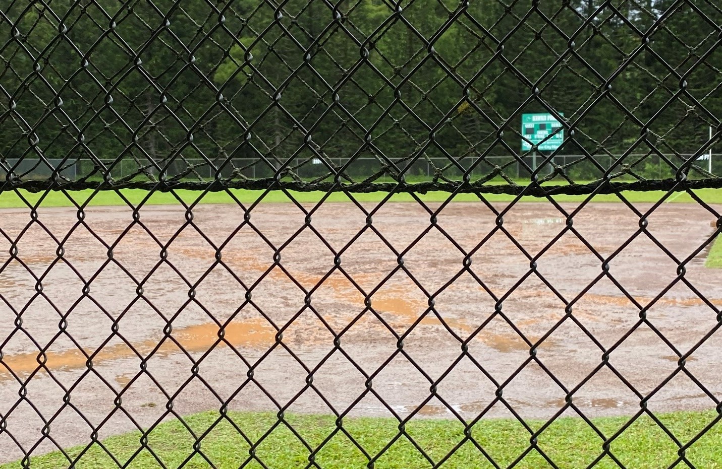 Muddy Howard Okita Field due to rain.
