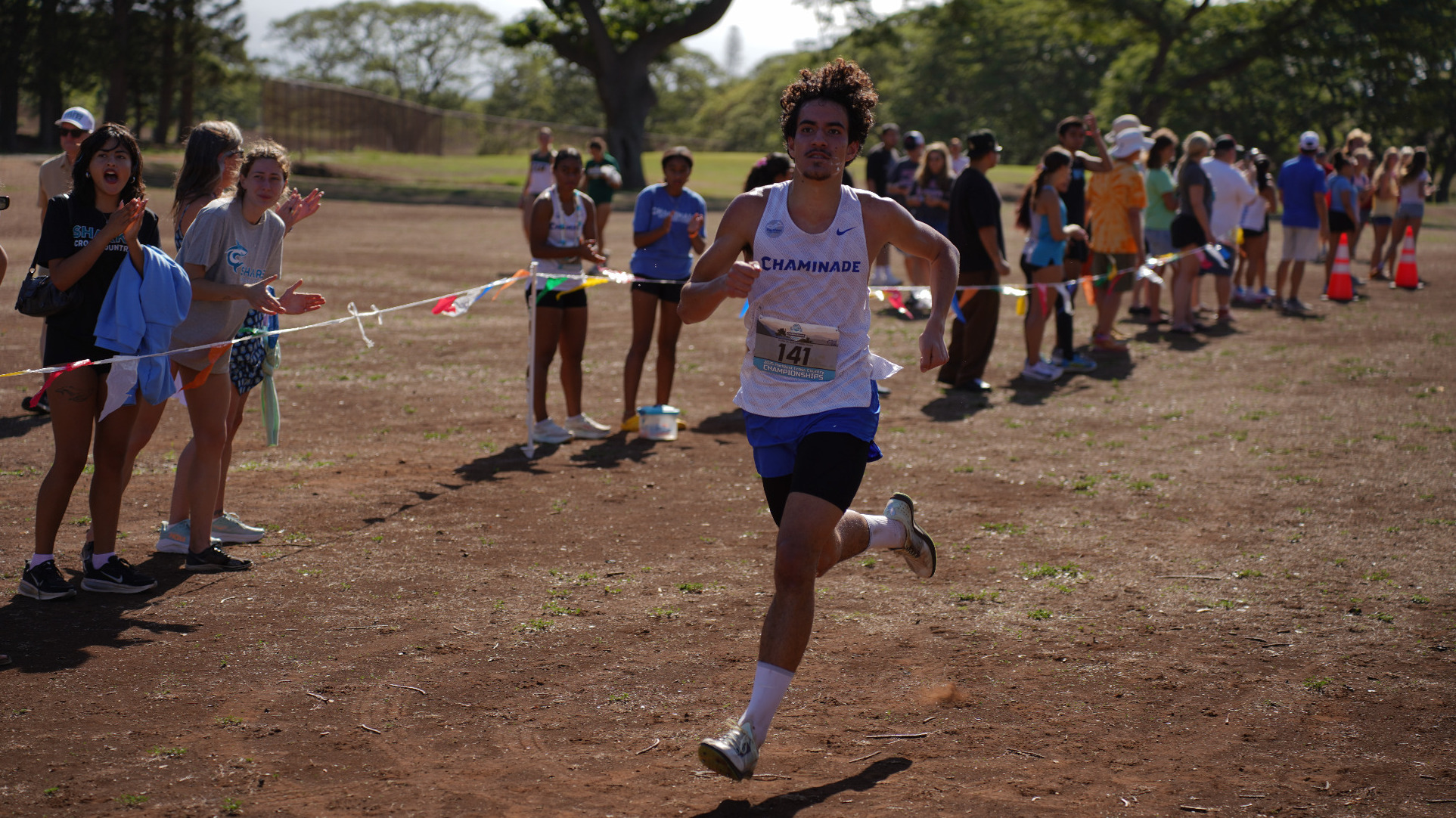 Kalama Francisco finish line at the PacWest Championships