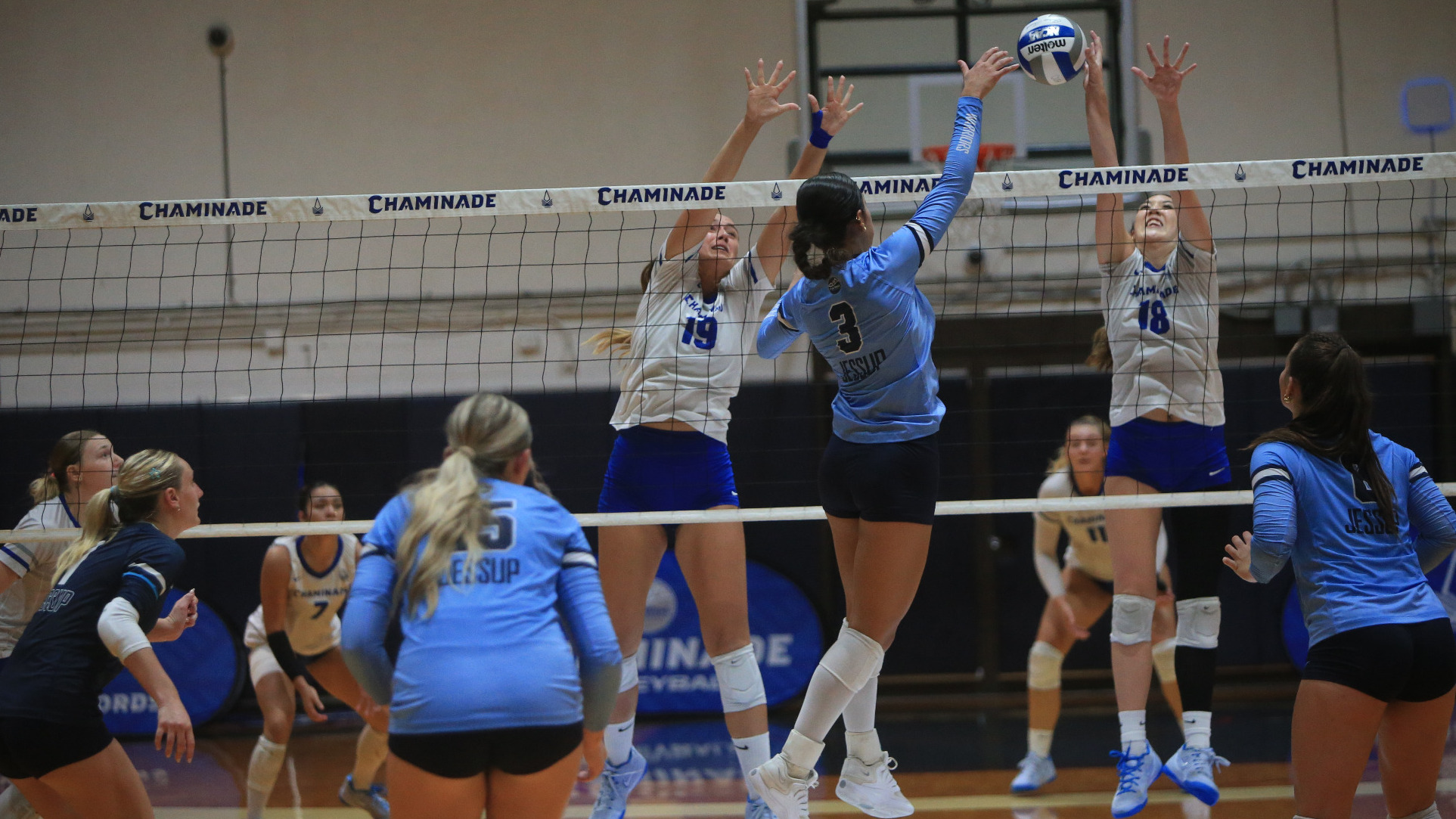 Anicka Panchartek and Tabby Allen block vs. Jessup