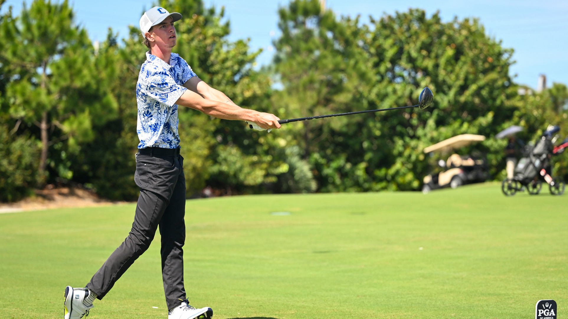 WEST PALM BEACH, FL - MAY 05: Chance Wilson of Chaminade University Of Honolulu hits his tee shot during the second round of the PGA WORKS Collegiate Championship at The Park on Tuesday, May 5, 2026 in West Palm Beach, Florida. (Photo by Ryan Lochhead/PGA of America)