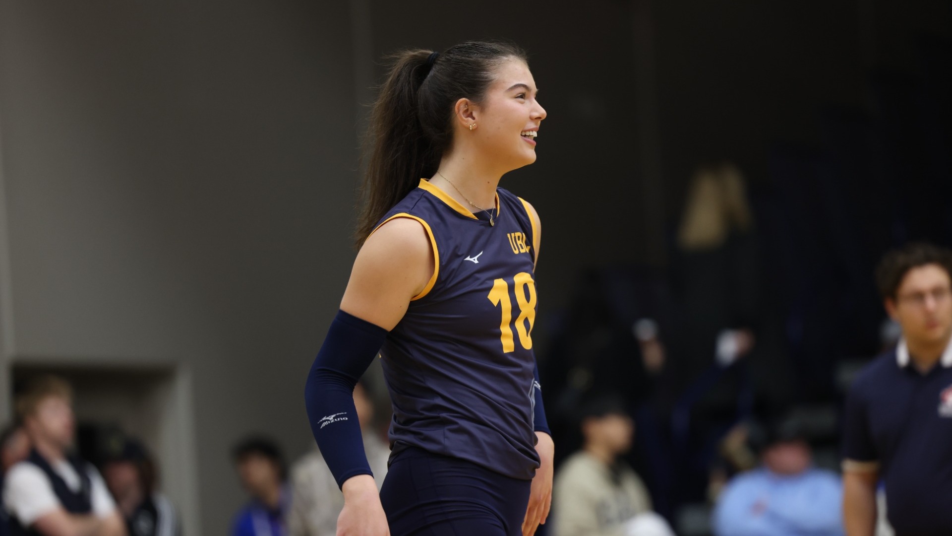 Lucy Borowski smiles during a stoppage in play