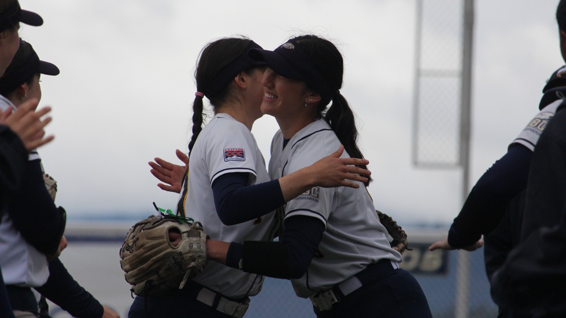 Two UBC players hug pre-game
