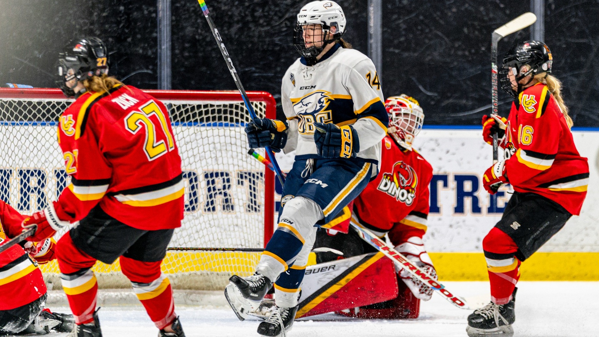 VANCOUVER,BC:January 16, 2026 -- UBC Thunderbirds Women’s Hockey v University of Calgary Dinos during U Sports Canada West action at UBC’s Doug Mitchel Thunderbird Sports Centre in Vancouver, BC, January, 16, 2026. (Jacob Mallari/UBC Athletics Photo)***MANDATORY CREDIT***