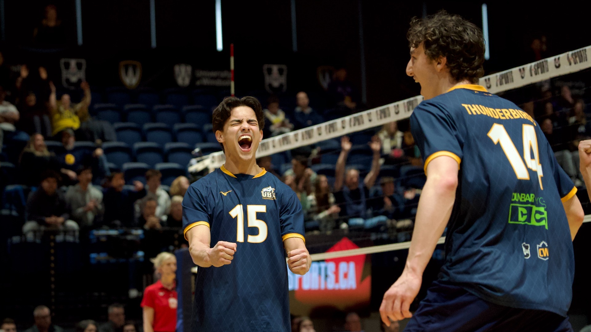 Calvin Hsu celebrates after a point 