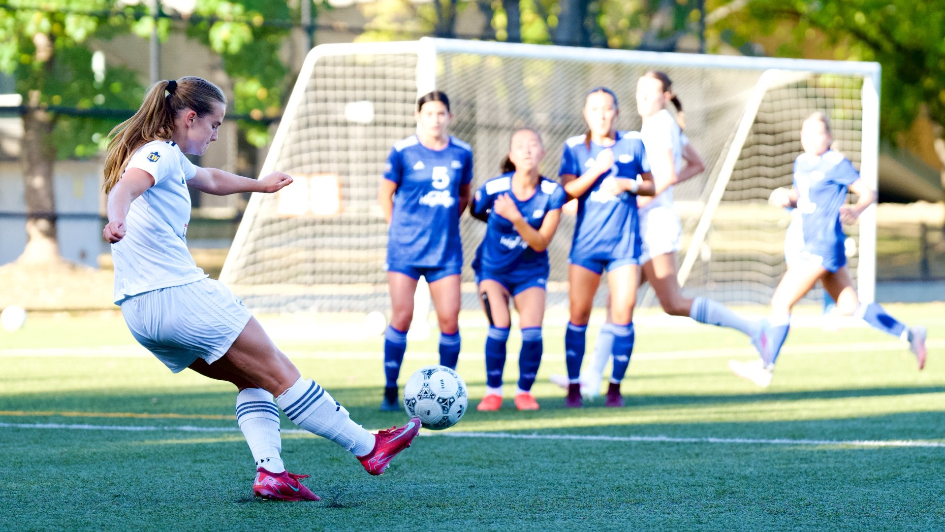 UBC's Sophie Harrison takes a free kick just outside the box in a game against the UBCO Heat on Sep. 18, 2026
