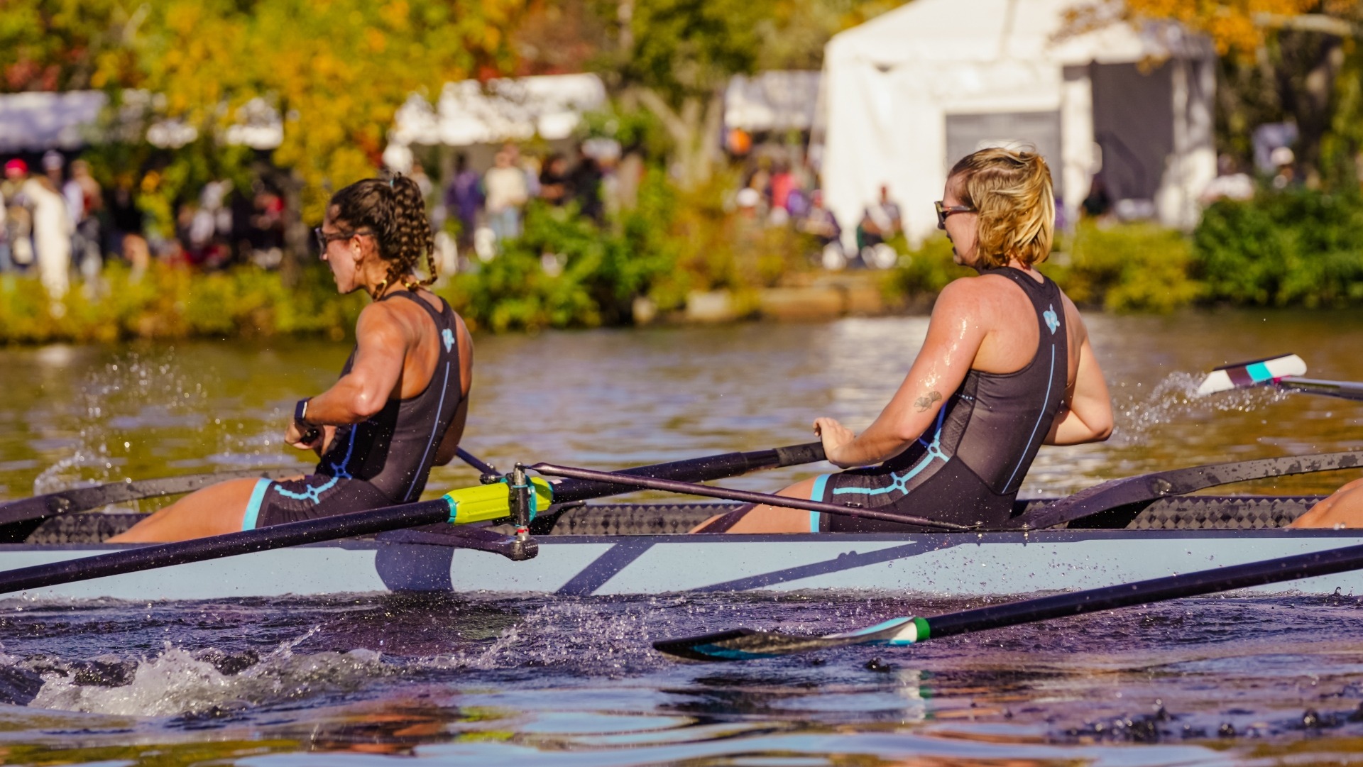 Rose Tinkjian and Emma Lyle row at the Head of the Charles in 2024.