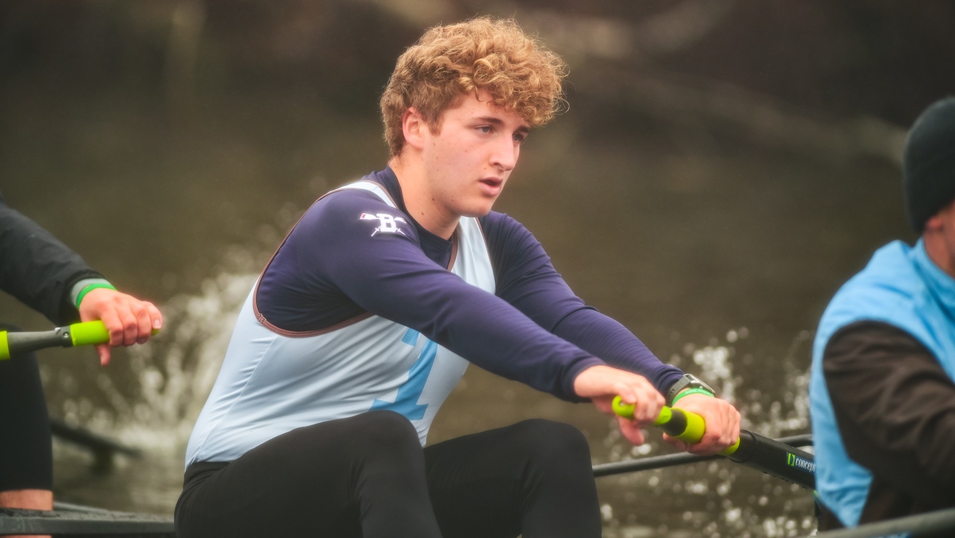 Abe Nelson rows for the Jumbos in April 2025.