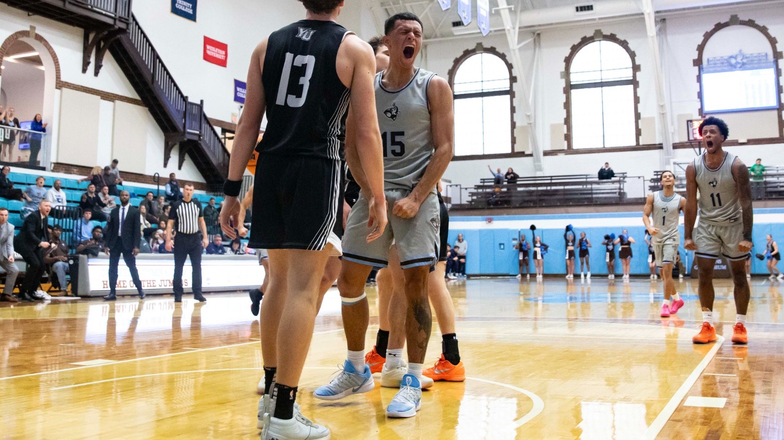 Ricardo Nieves Yells After Being Fouled On Layup Against Yeshiva. 