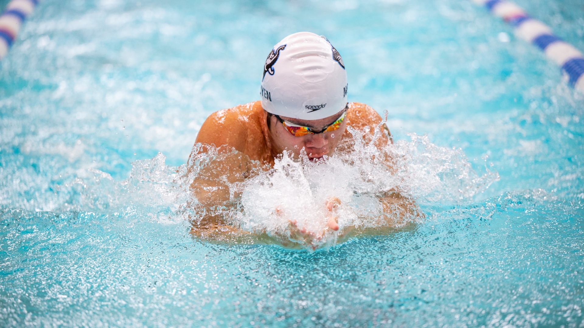 Frank Nguyen swims the breaststroke for the Jumbos.