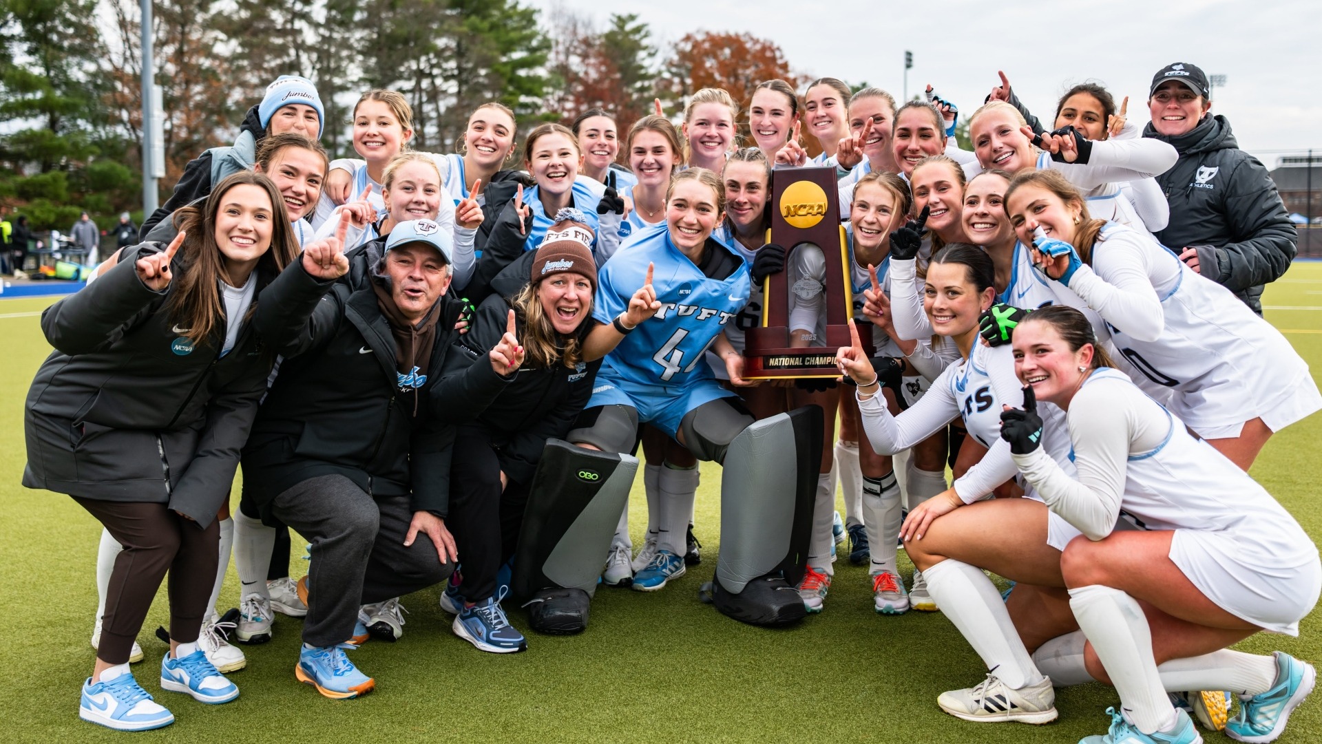 Tufts celebrates winning the NCAA Field Hockey Championship.