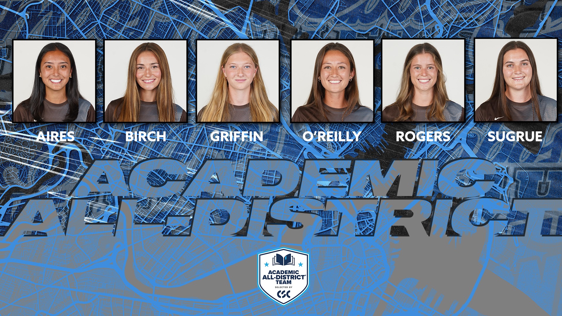 This is the graphic for Tufts women's soccer's Academic All-District honorees.