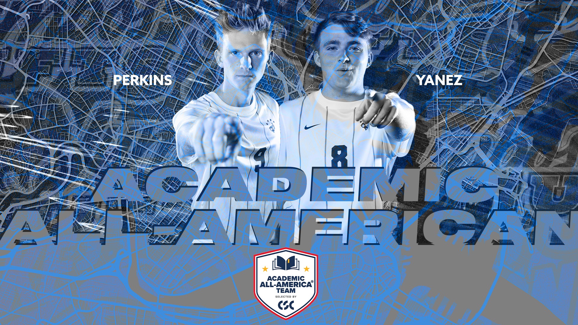 This is a graphic for Tufts' 2025-26 men's soccer Academic All-America selections.