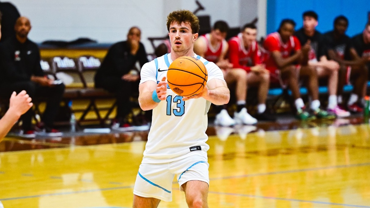 Lukas Schmid Passes Ball Against Bridgewater State.