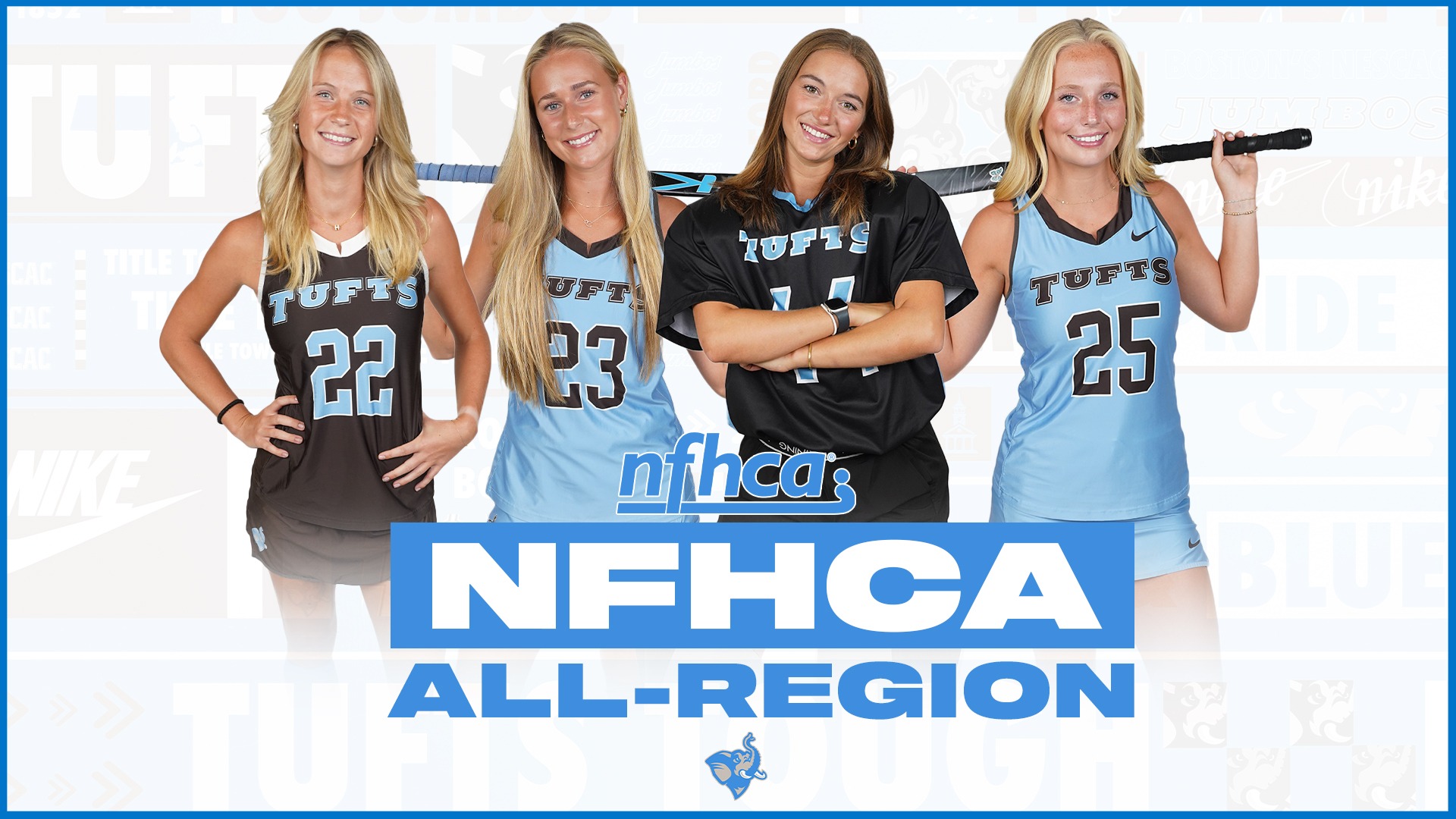 This is the graphic for the Tufts Field Hockey 2025 NFHCA All-Region selections.