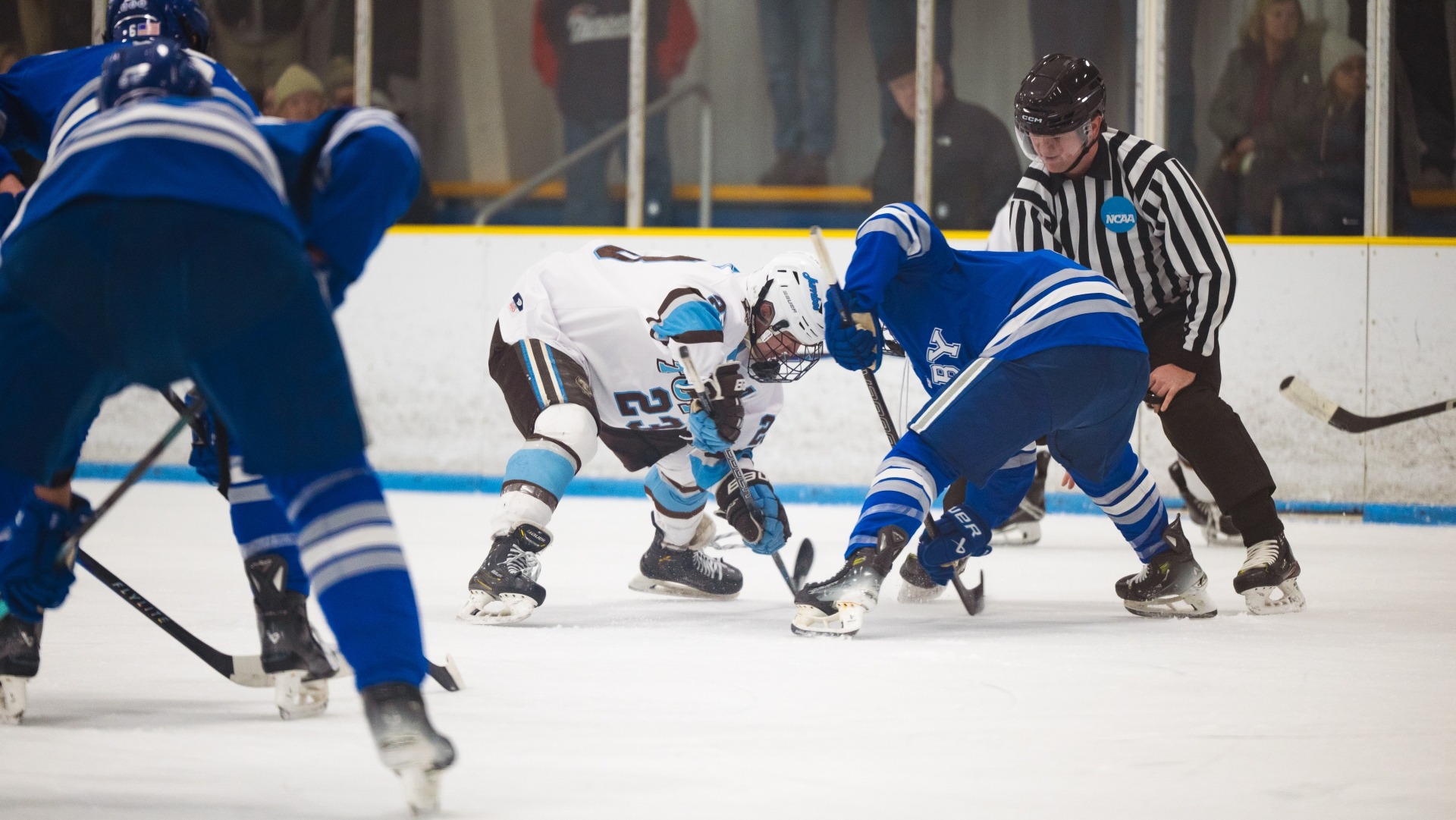 Brendan Fennell takes a faceoff in Tufts' NESCAC game against Colby.