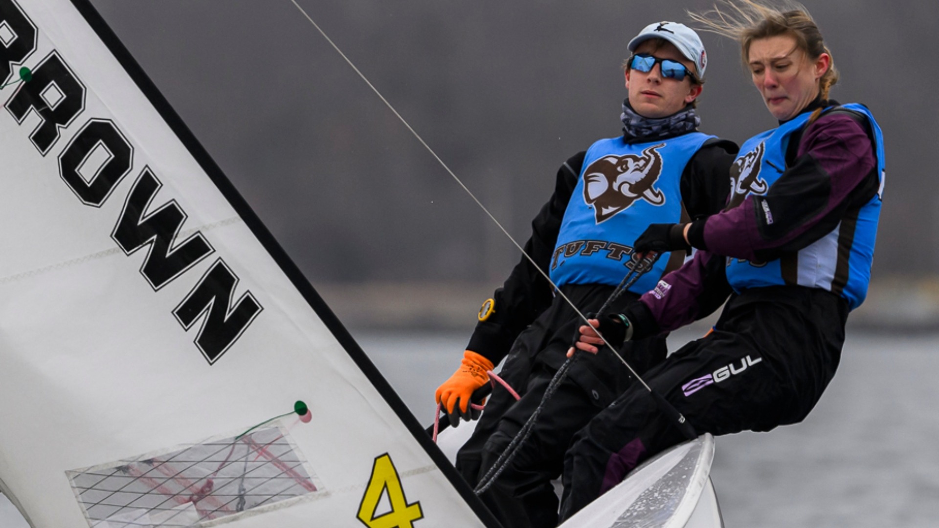 Ben Mueller and Kate Castleberry sail at the O'Keefe Team Race hosted by Brown.