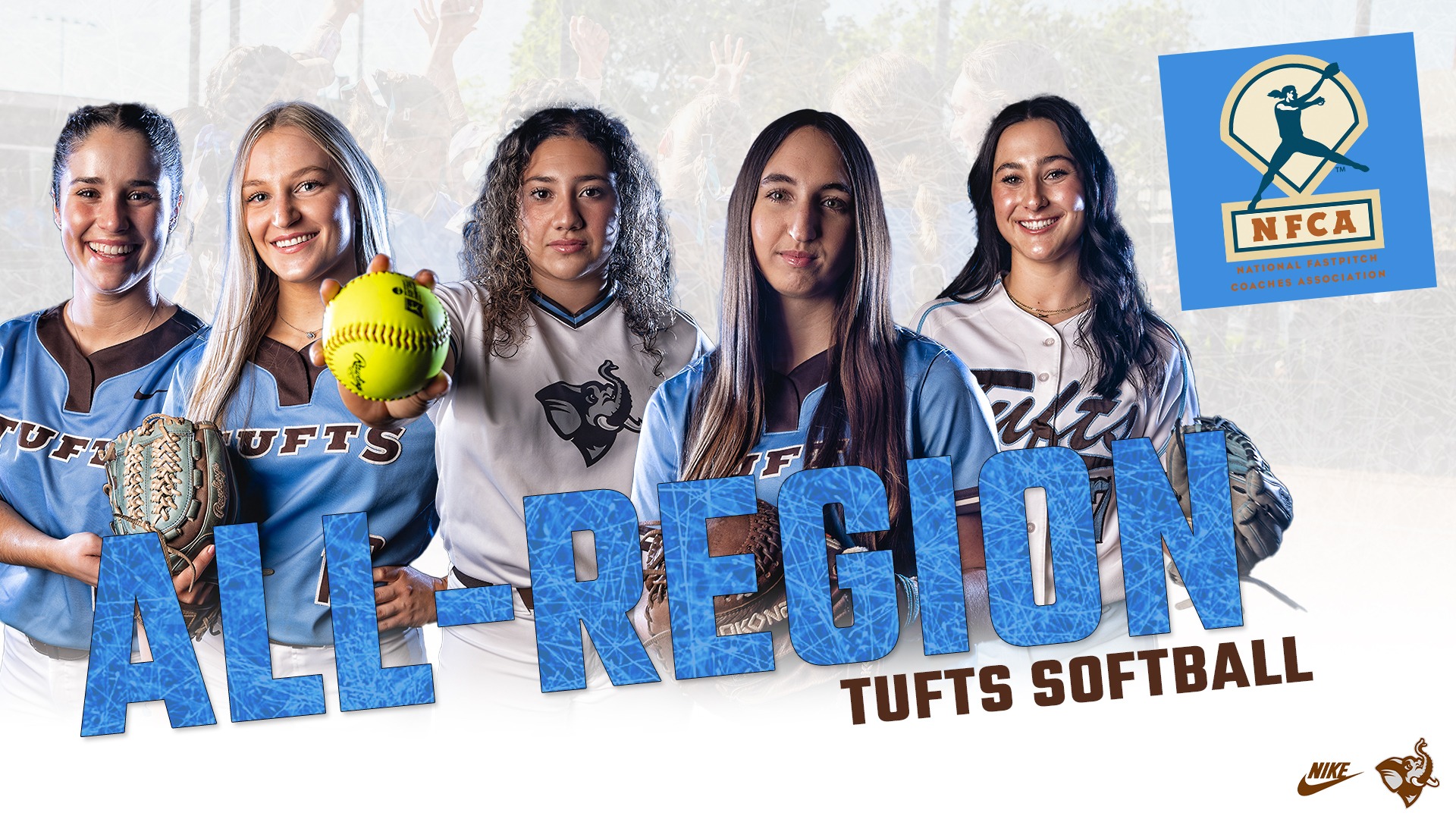 All-Region Graphic for Softball - Jimenez, Dicocco, Oliva, Slayton, Perucci