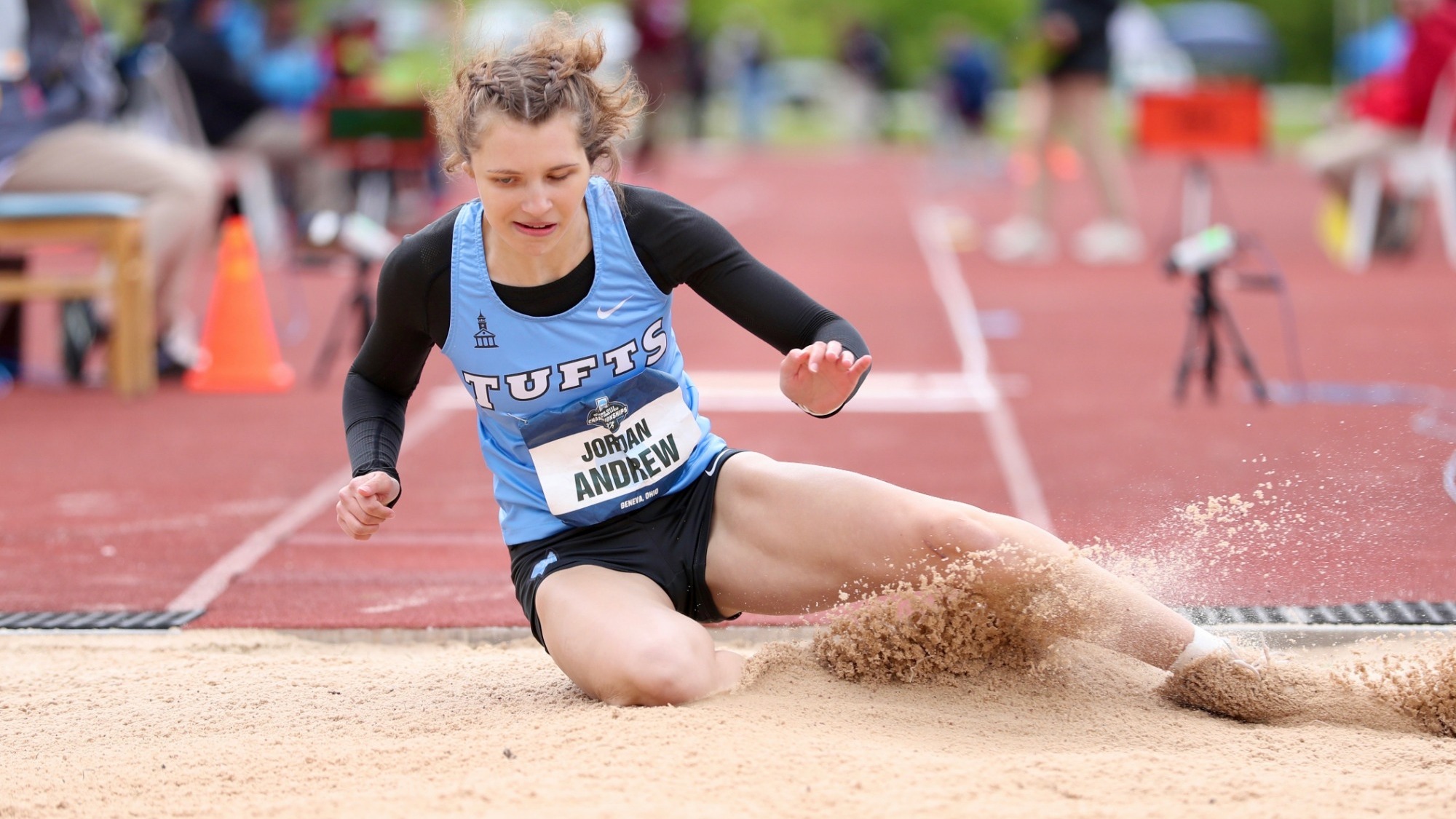 Jordan Andrew lands a triple jump at the 2025 NCAA Championships