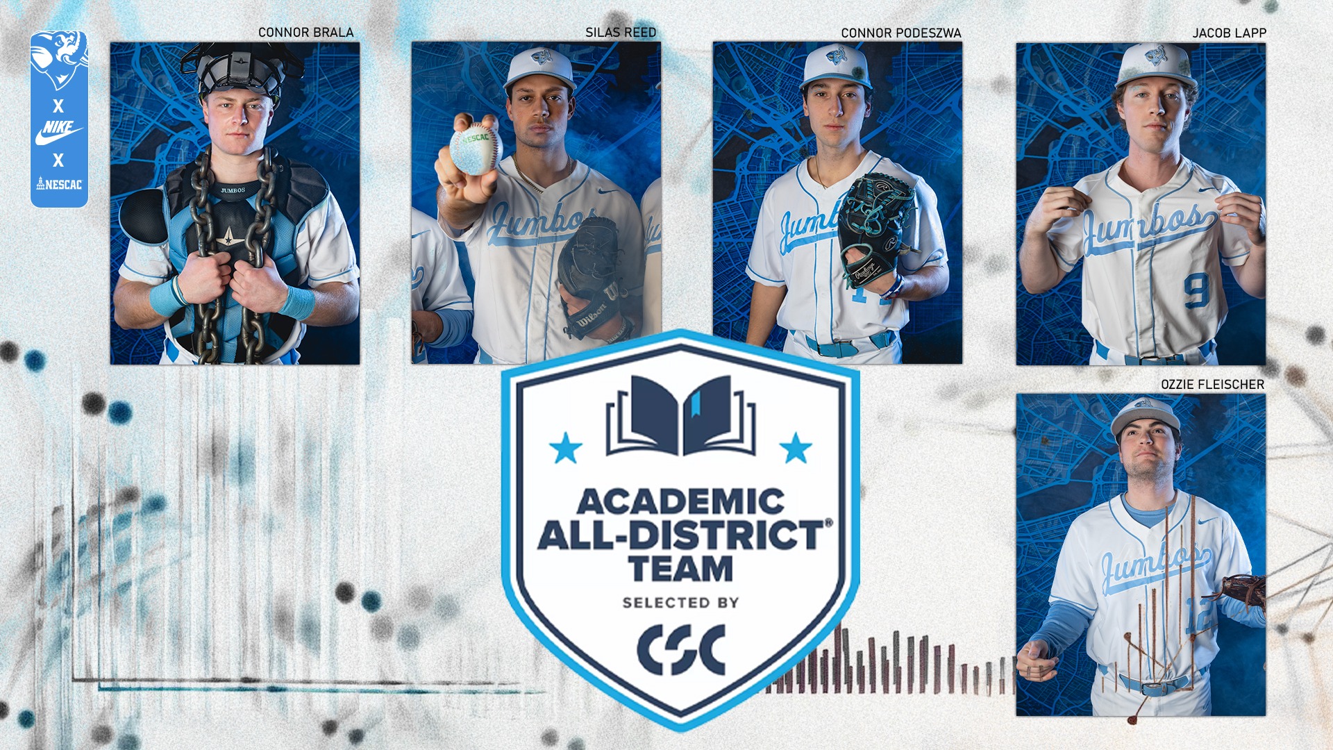 This is the graphic for the 2025 Tufts Baseball Academic All-District honorees.
