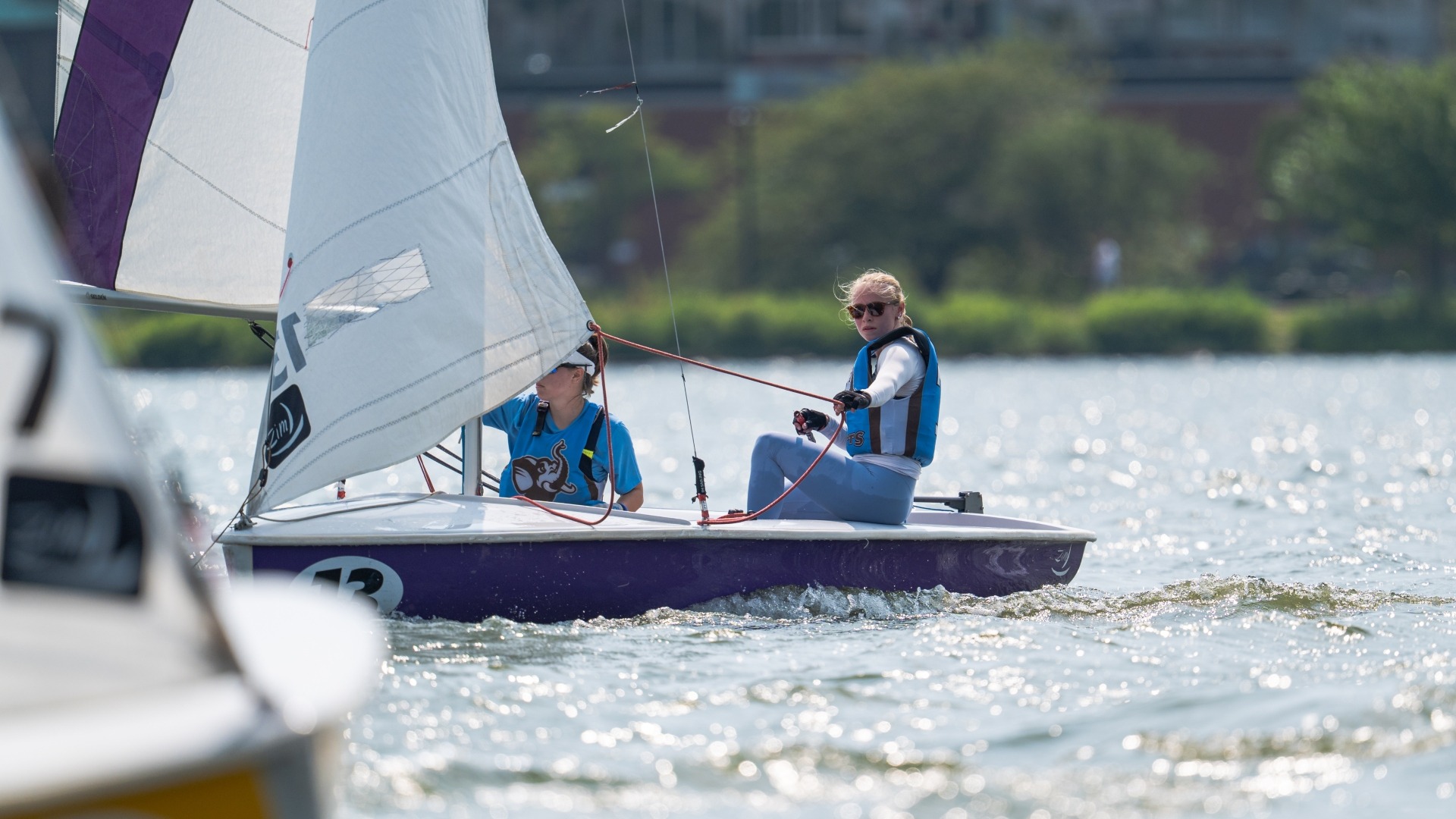 Sophia Hubbard and Lilah Parker sail at MIT's Deutsch Trophy.
