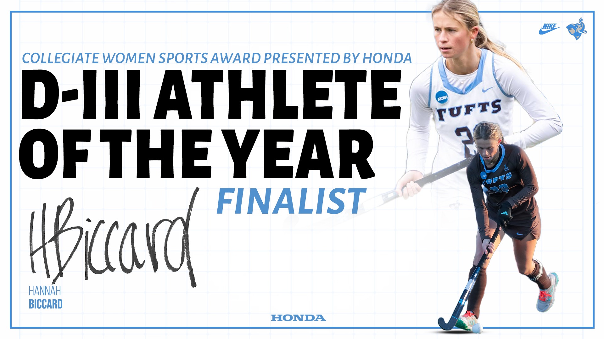 Biccard Selected DIII Honda Award Recipient for field hockey.