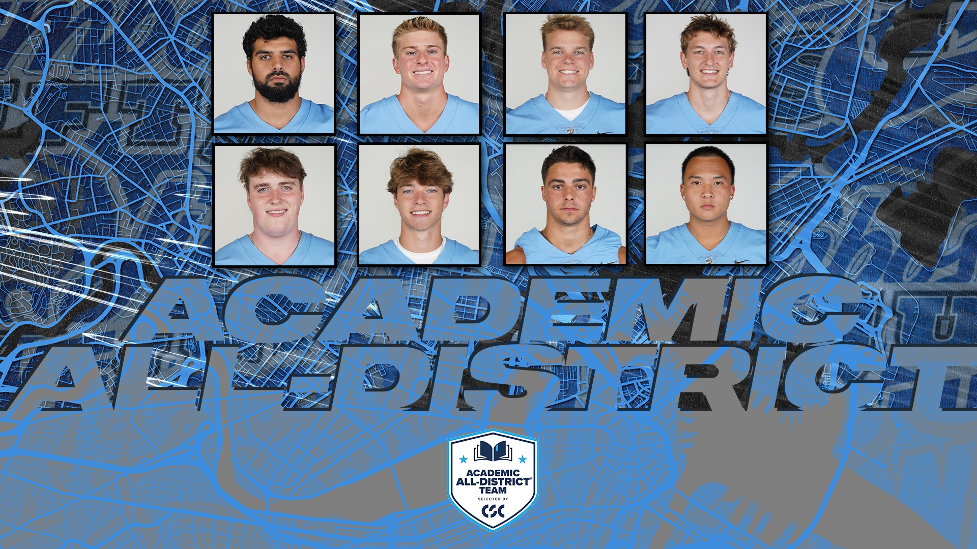 This is the graphic for the CSC Academic All-District Football Team members from Tufts.