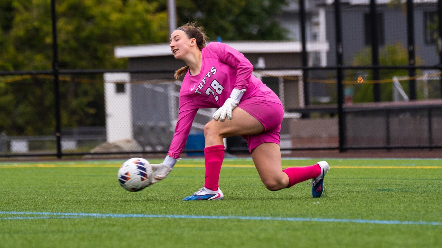Greta Steege Rolls Ball To Defender For Tufts Women's Soccer