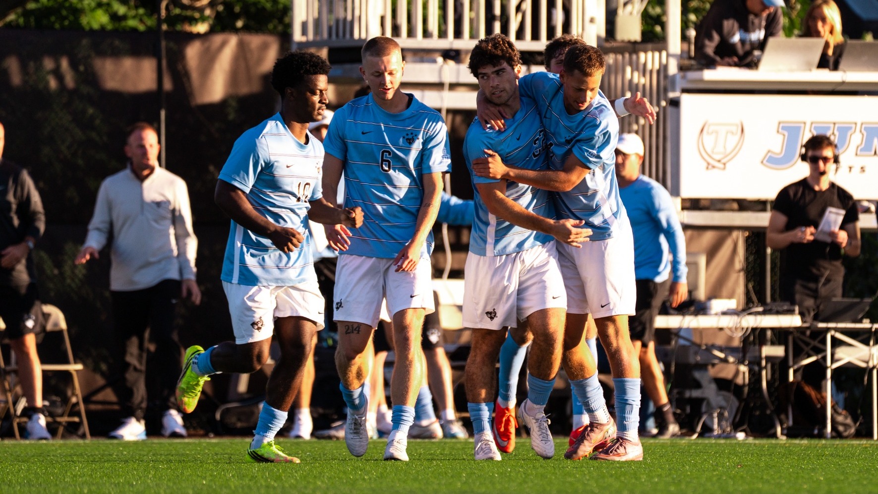 Jumbos Goal Celebration: Pensky, Jett, Johnson