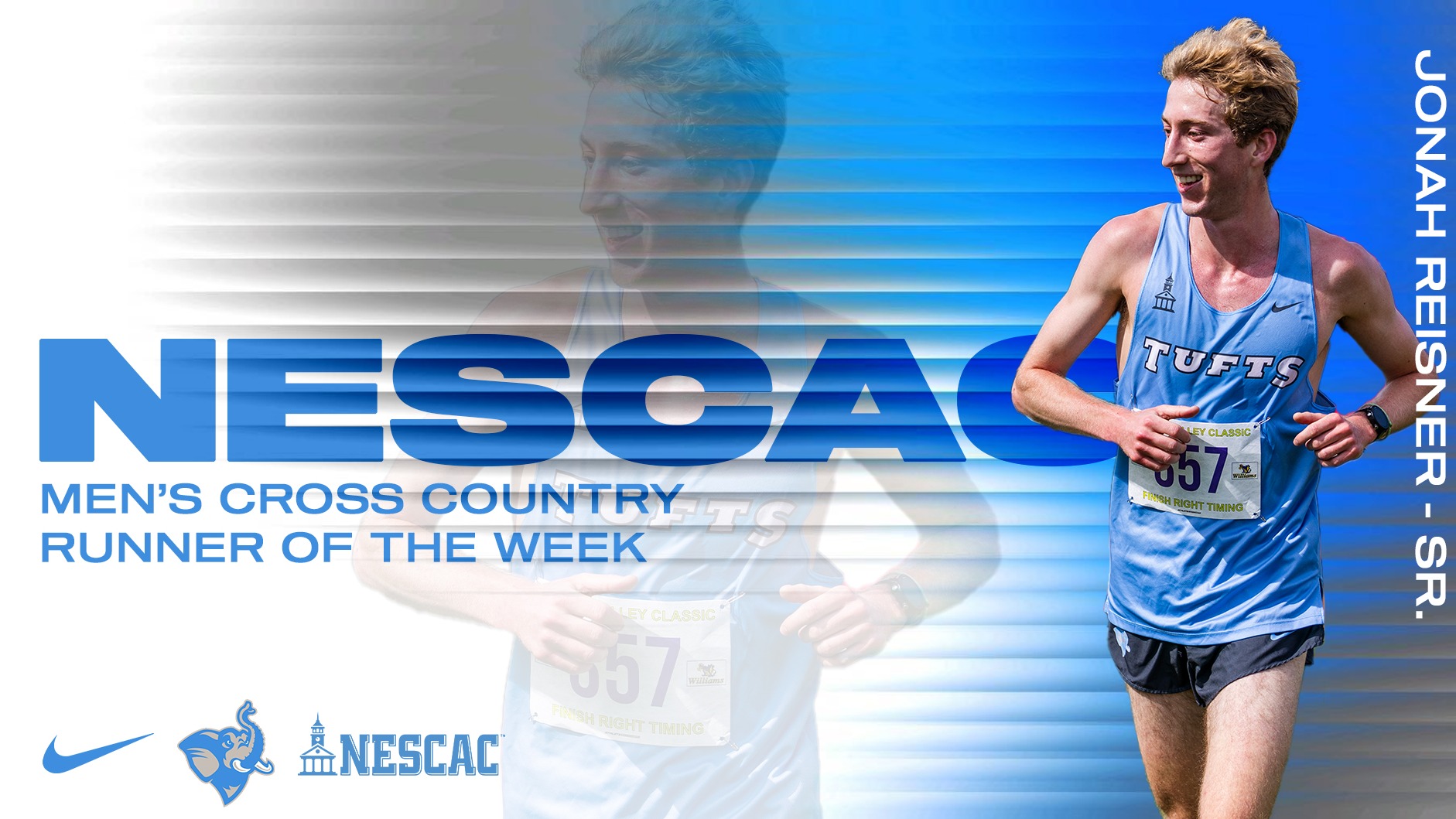 This is the graphic for Jonah Reisner earning NESCAC Runner of the Week.