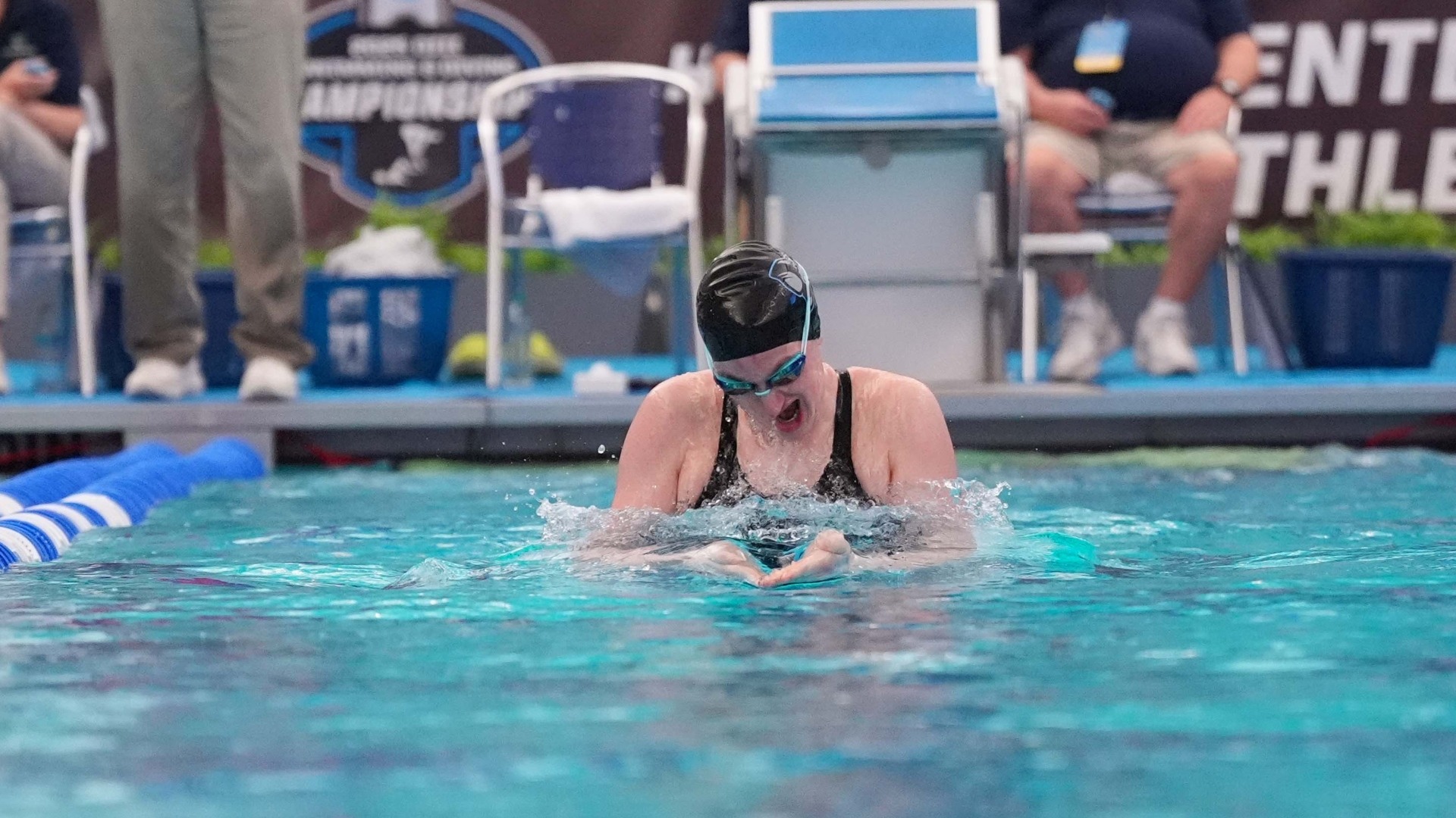 Quinci Wheeler competes in the 100 breaststroke at the 2025 NCAA Championships.