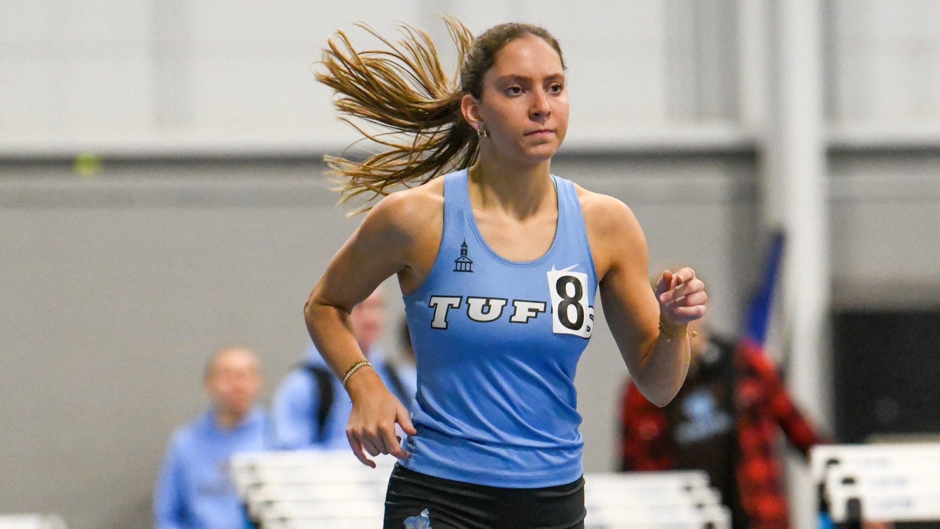 Lauren Zipoli runs during the pentathlon at the Tufts Cupid Challenge.